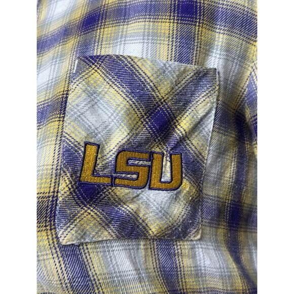 Women’s Plaid Flannel Button-Down LSU Tiger Shirt With Roll-Up Sleeves Sz M - Picture 3 of 14